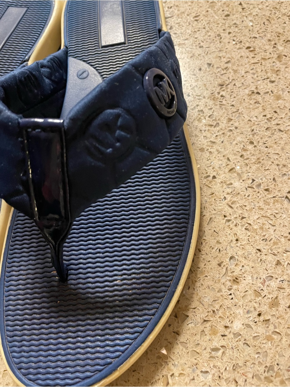 Michael Kors Navy Quilted Logo Thong Sandals with Cream Trim
